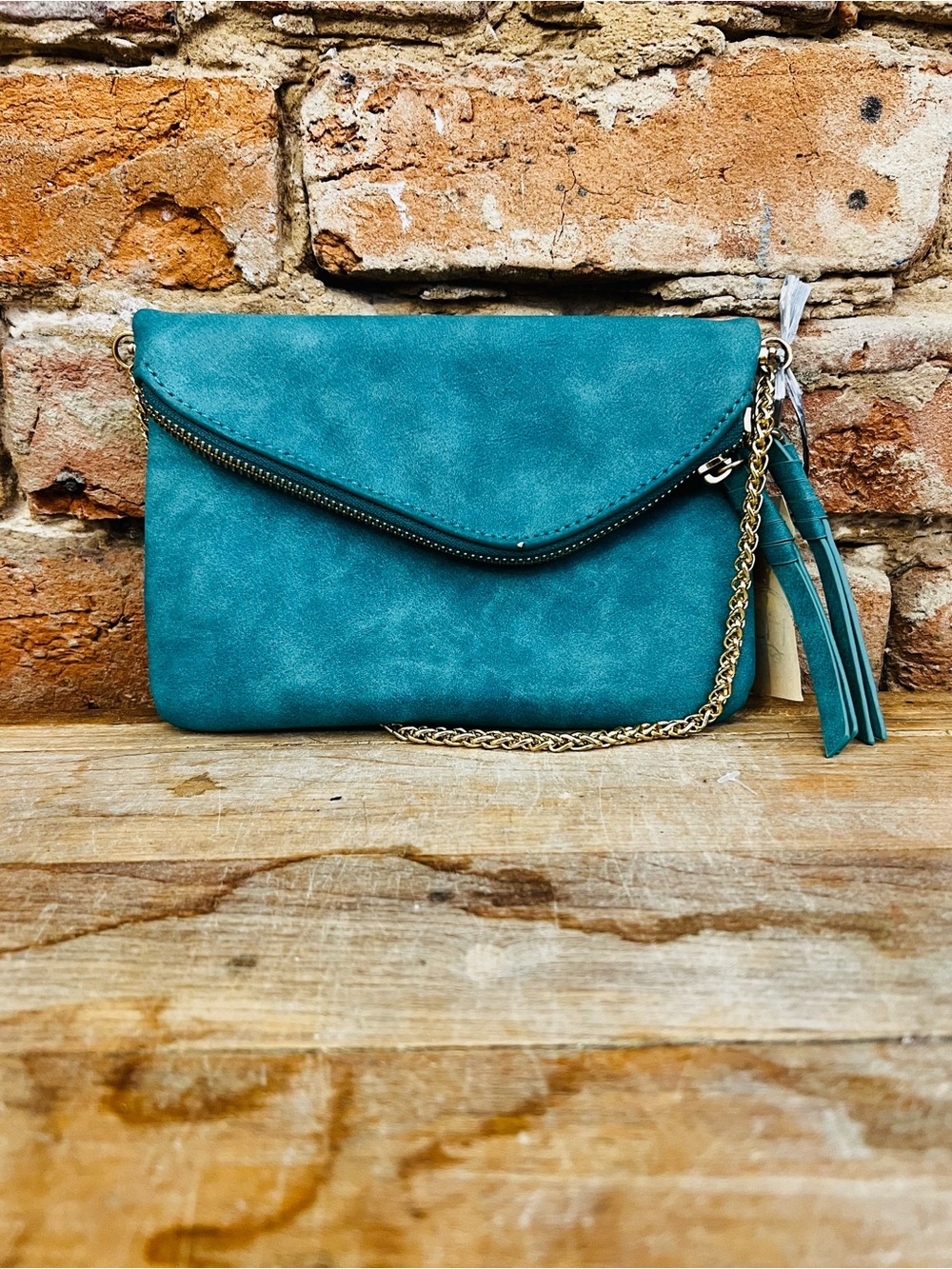 Teal Envelope Crossbody Clutch with Tassel